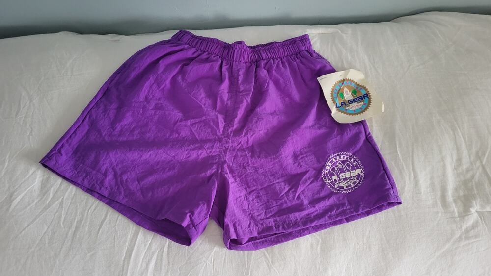 Vintage LA Gear Nylon Running Shorts Purple NOS 90s Retro Gym Streetwear Men...